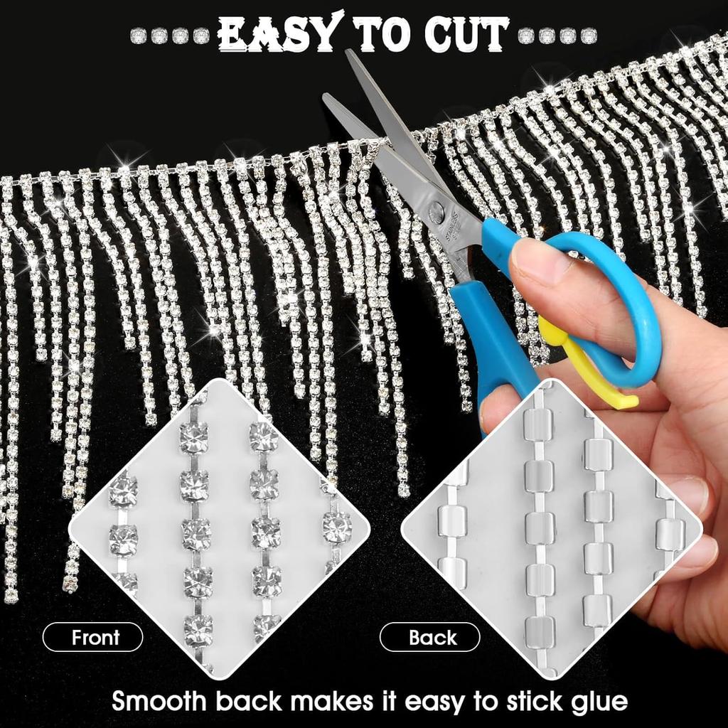10Yards Rhinestone Chain Trim Fringe Tassel Crystal Clothing Bag Hat Accessories DIY Wedding Decoration Gift Rhinestone Ribbon