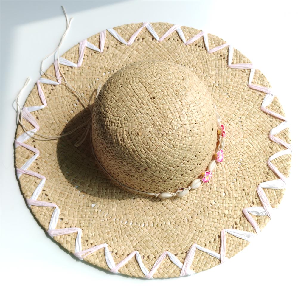 Handmade Natural Raffia Big Brim Straw Hat Breathable Sunscreen Panama Style for Beach Holiday Women's Dame Top Sun Hat