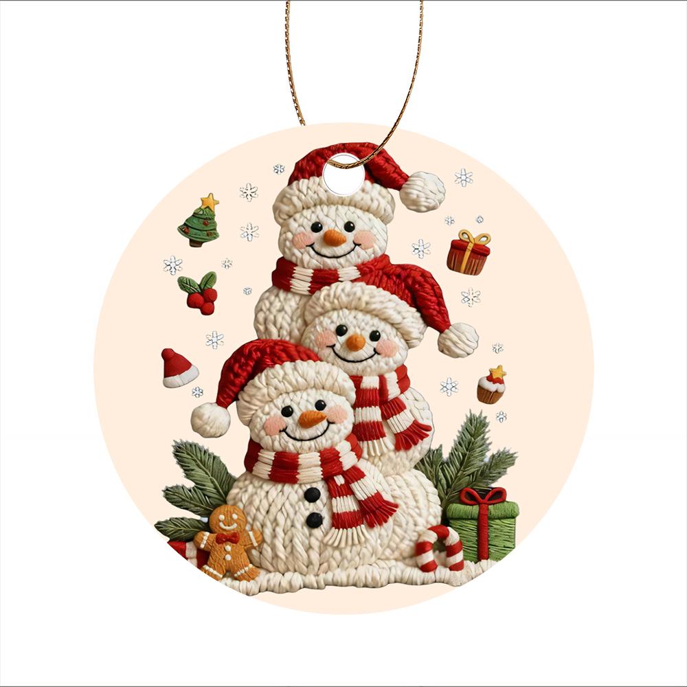 Knitted Texture Snowman Family with Festive Gifts Acrylic Christmas Tree Ornament Holiday Decor Hanging Pendant Xmas Tree Decoration Gift Party