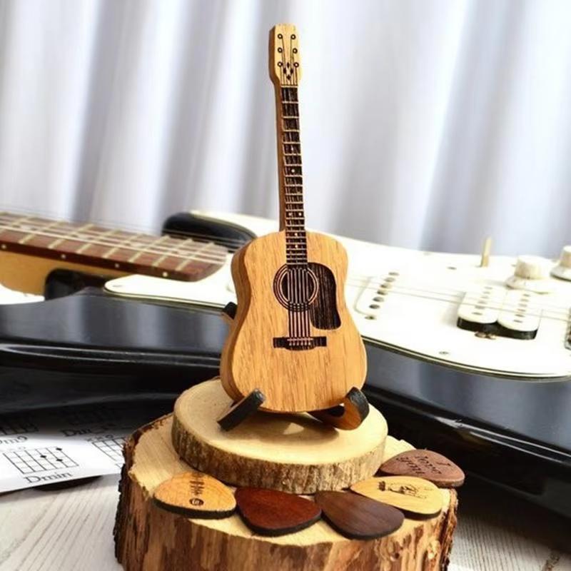 Vetrina Espositore per Plettri di Chitarra e Basso, Organizer in Legno con Supporto a Forma di Chitarra, per Conservazione ed Esposizione Plettri