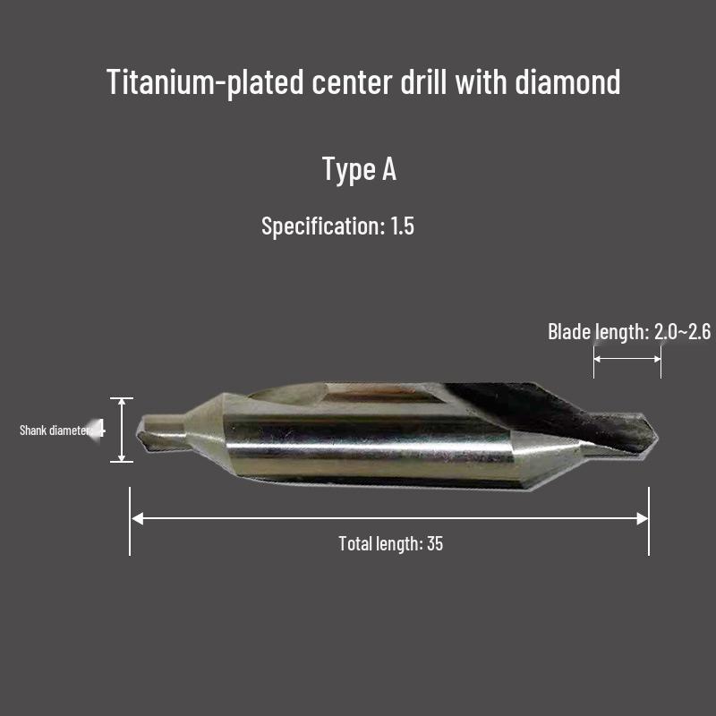 Cobalt-Coated Titanium Spiral Center Drill, Extended High-Speed Steel, Type A & B, Fully Ground Stainless Steel Locating Point