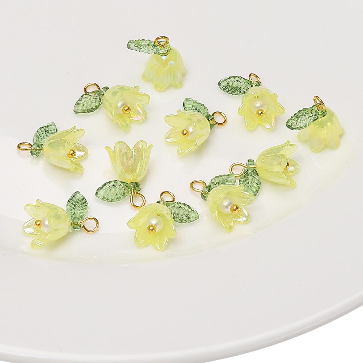 

10 шт./пакет 11x14 мм Бусины Ландыш Разноцветные Акриловые Свободные Бусины Для Изготовления Ювелирных Изделий DIY Цветы Шармы Подвески Аксессуары 11x14mm 10pcs жёлтый