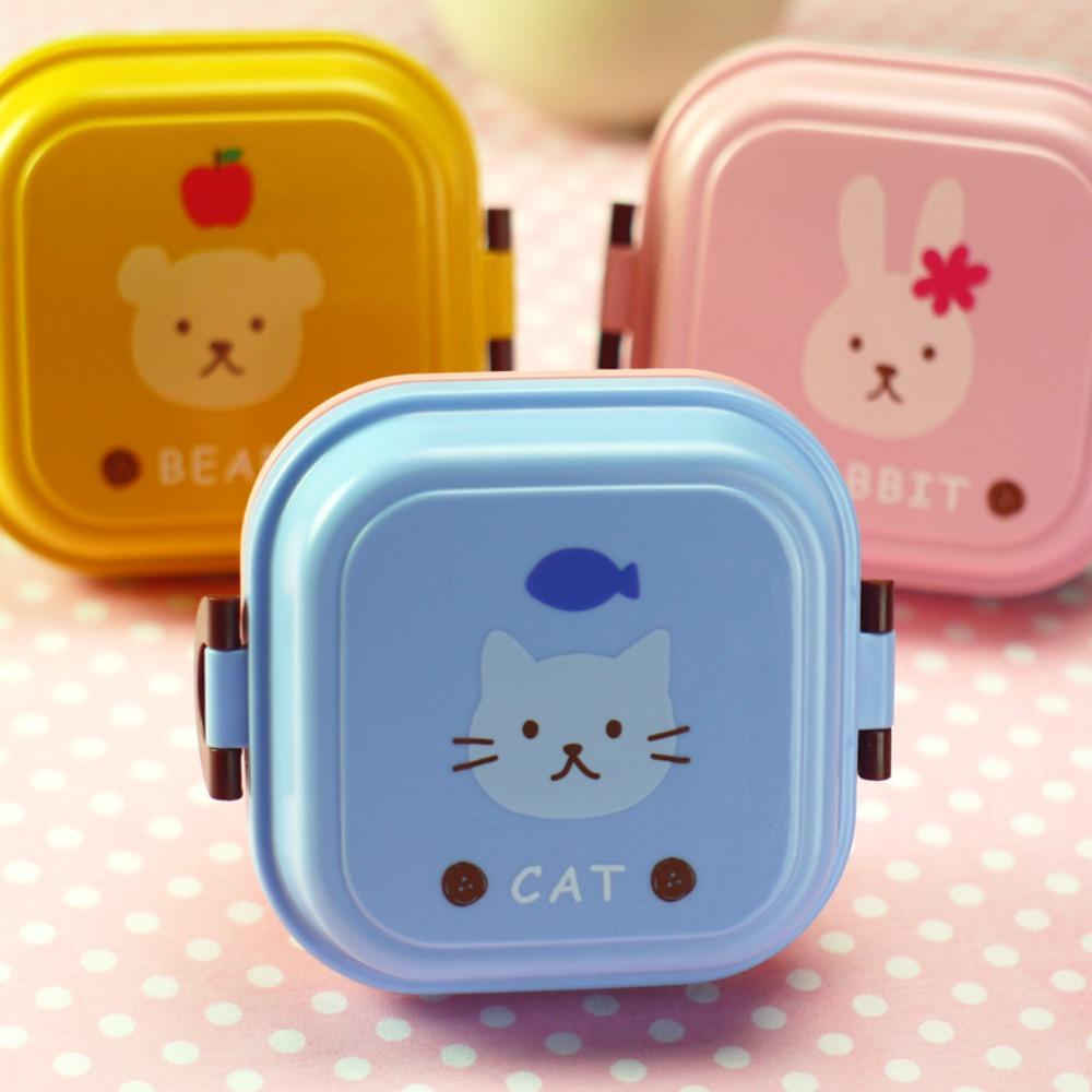Portable Square Animal Snack Fruit Plastic Lunch Box Food Storage Box Fresh Keeping Box Tableware