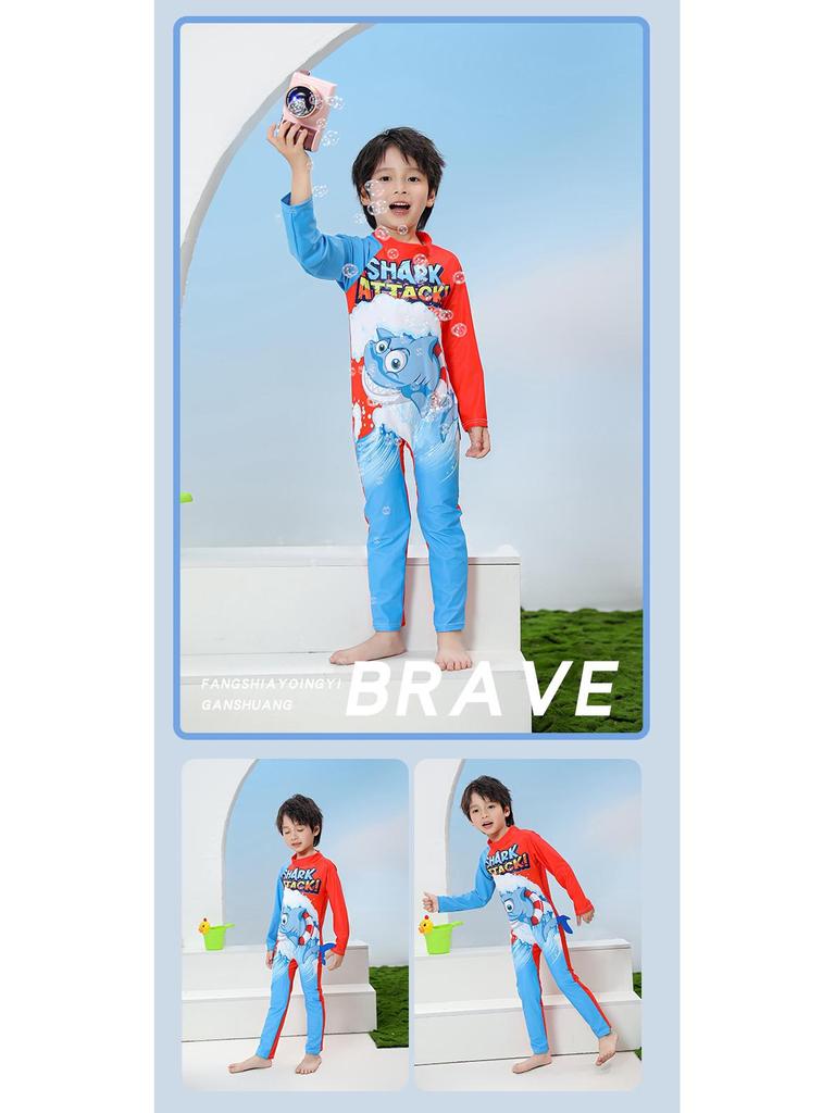 Children's Long Sleeve Sun Protection Quick-Drying Swimsuit Set for Boys