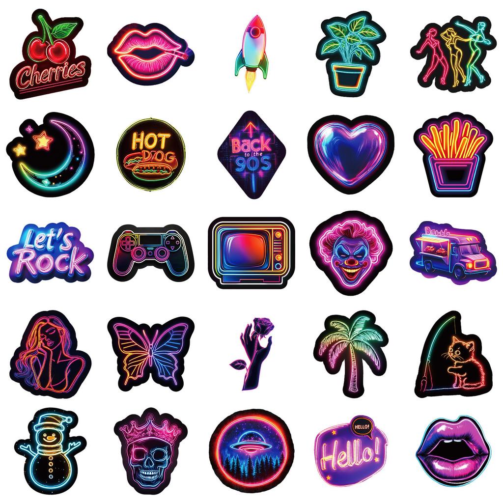 50 Creative Neon Graffiti Stickers Without Repeating Neon Waterproof Decorative Stickers
