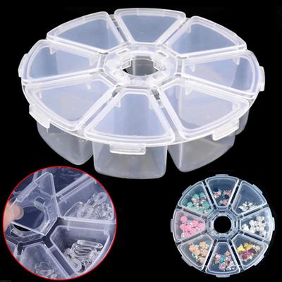 8 Slots Round Compartment Plastic Storage Box for Beads Earrings Adjustable Jewelry Container Transparent Box Case