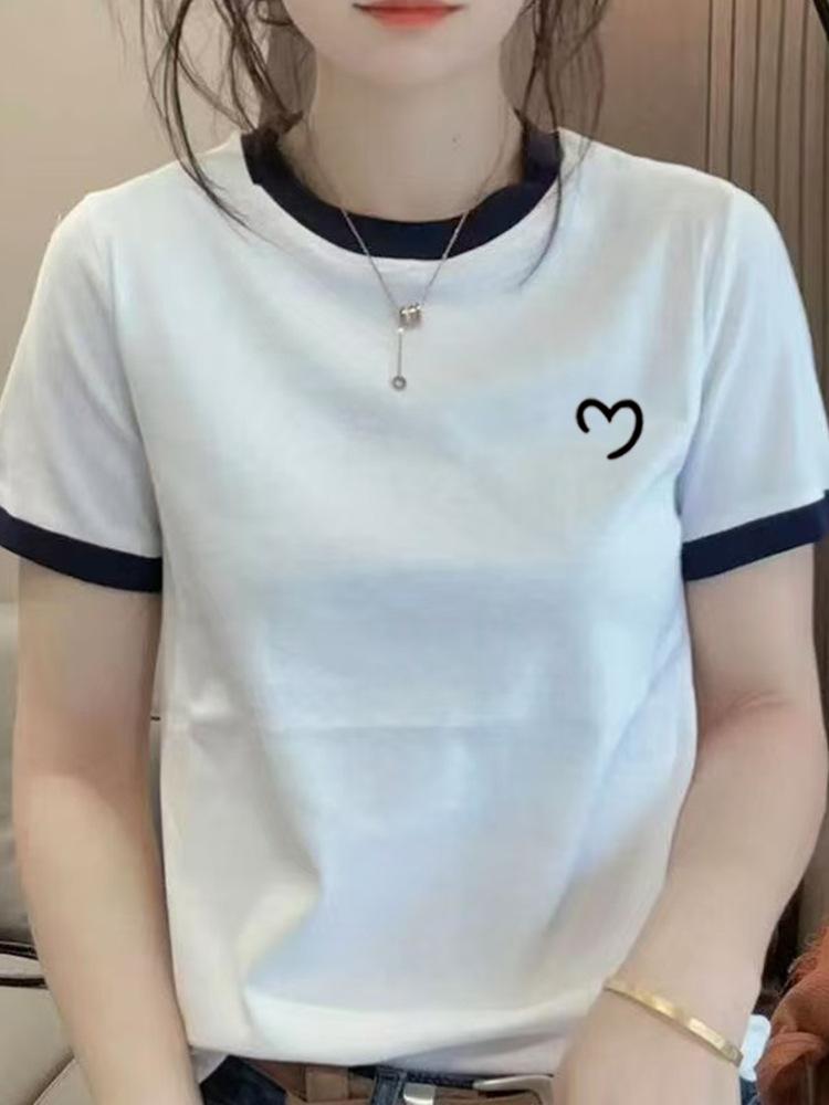 Summer new niche simple love design sweet wind versatile short-sleeved T-shirt women's casual wear color matching top