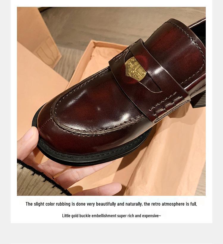 Women's Sheepskin Leather Slip-On Loafers with Chunky Heel and Coin Detail in Grape