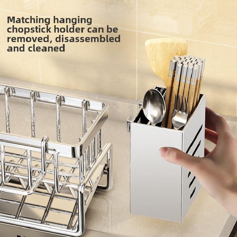 Stainless Steel Kitchen Sink Organizer, Faucet Rack, Sponge Holder, Towel Shelf, Self-Draining Storage for Sink Accessories