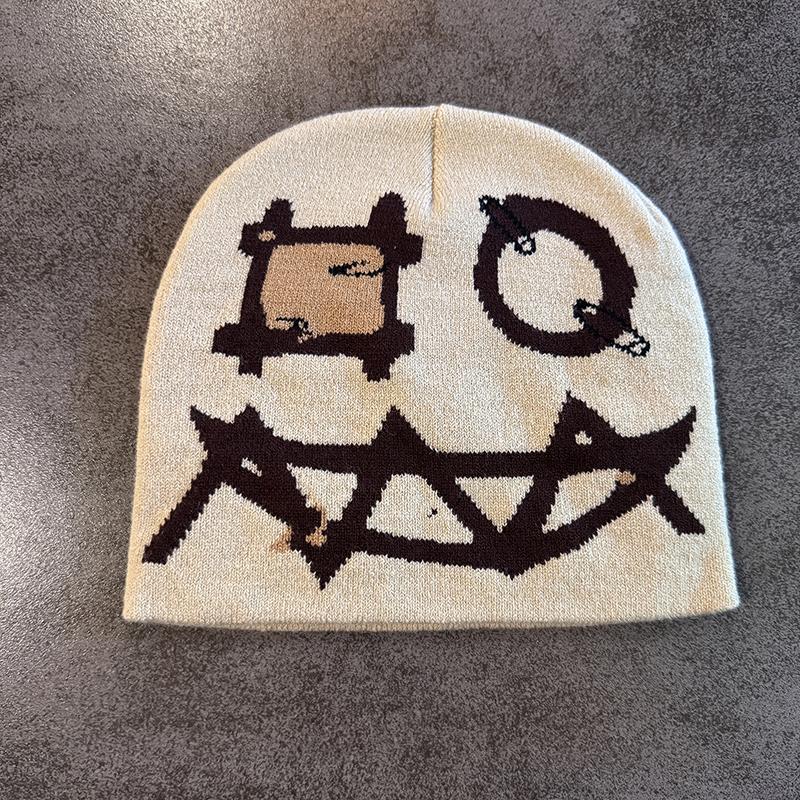 Devil Face Niche Knitted Hat Women'S Autumn And Winter Warm Pullover Cold Hat Street Photograph Concave Shape Wool Hat