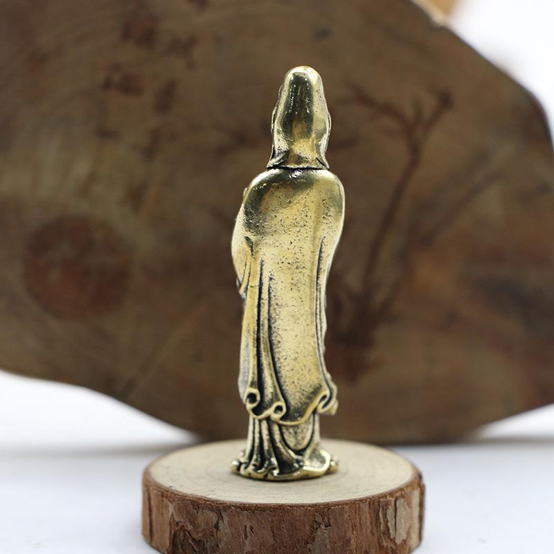 Antique-Style Brass Guanyin & Sakyamuni Buddha Statue Ornament