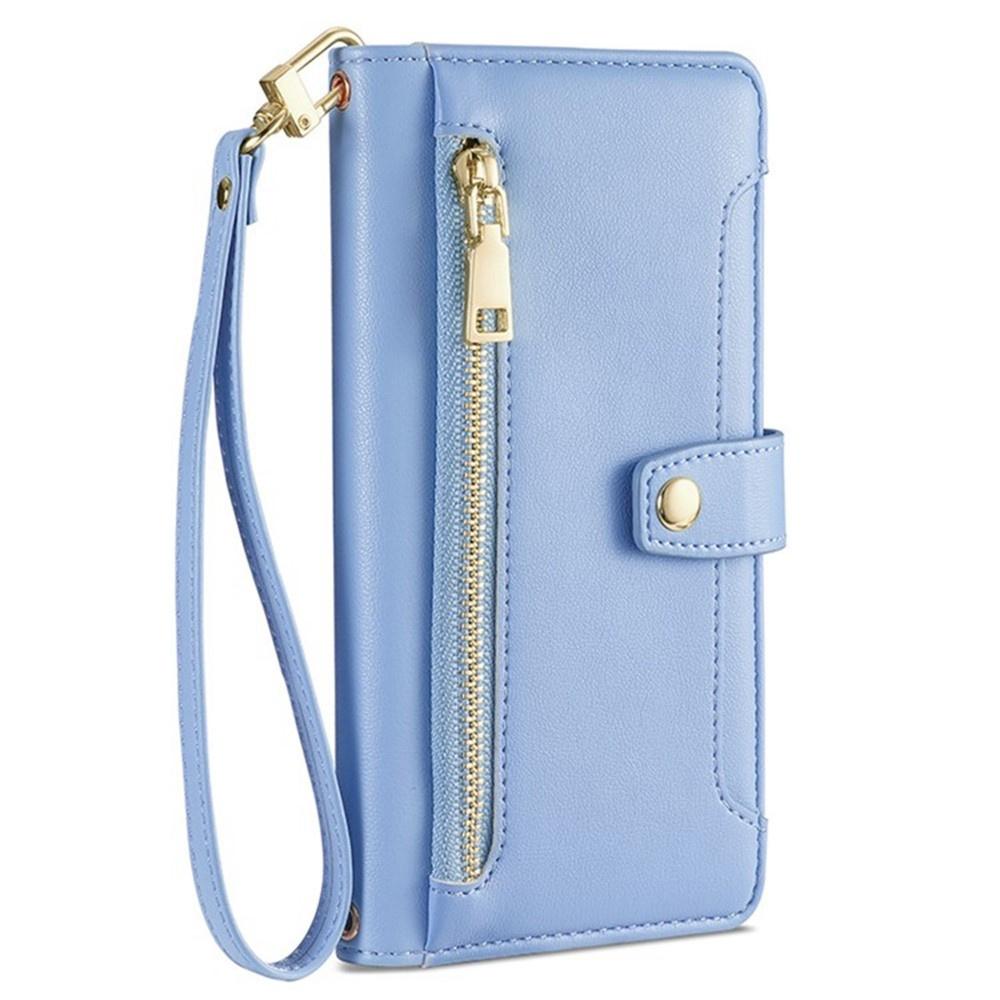 iPhone 17 Flip Case, Wallet Zipper Pocket, Blue
