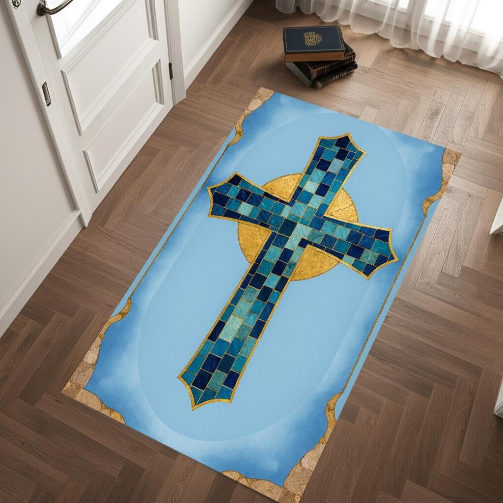 Luksusowy Czerwono-Złoty Krzyż Dywanik Modlitewny Kościół Prawosławny Dywanik Podłogowy na Ołtarz Dywanik do Kultu Religijnego Święta Dekoracja Domu Dywanik