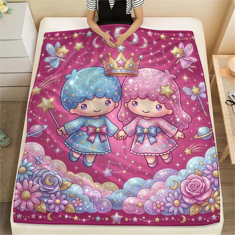 

1 шт. Фланелевое одеяло с принтом Little Twin Stars, Высококачественное, Для всех сезонов, Декор для дома, Тепло и уют, Идеально для рождественских подарков 80cm x 120cm