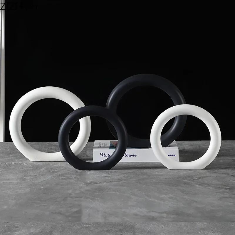 Minimalism Ceramic Circle Abstract Crafts Desk Decoration Modern Artwork Porcelain Ring Ornaments Home Room Aesthetic Decor