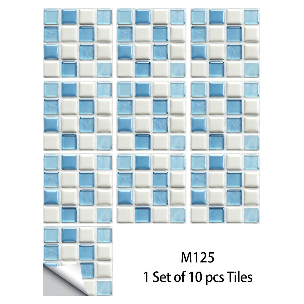 10Pcs Glossy Marble Mosaic Tile Stickers Waterproof Self-Adhesive Geometric Wall Floor Decals Kitchen Backsplash Home DIY Decoration