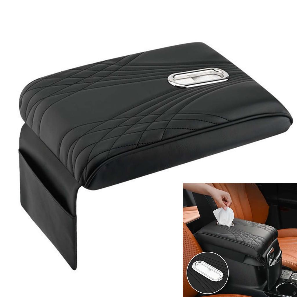 Car Armrest Box Cover Cushion Universal Arm Rest Cushion with Pocket and Tissue Box Suitable for Truck SUV Van