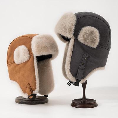 Unisex Winter Wildleder Lei Feng Mütze - Winddicht, Warm mit Ohrenklappen, Dick Koreanischer Stil zum Radfahren