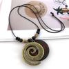 Vintage Boho Sweater Chain Leather Chain Long Wooden Pendant Necklace Hollow Leaves Handmade Sweater Necklace for Women Men