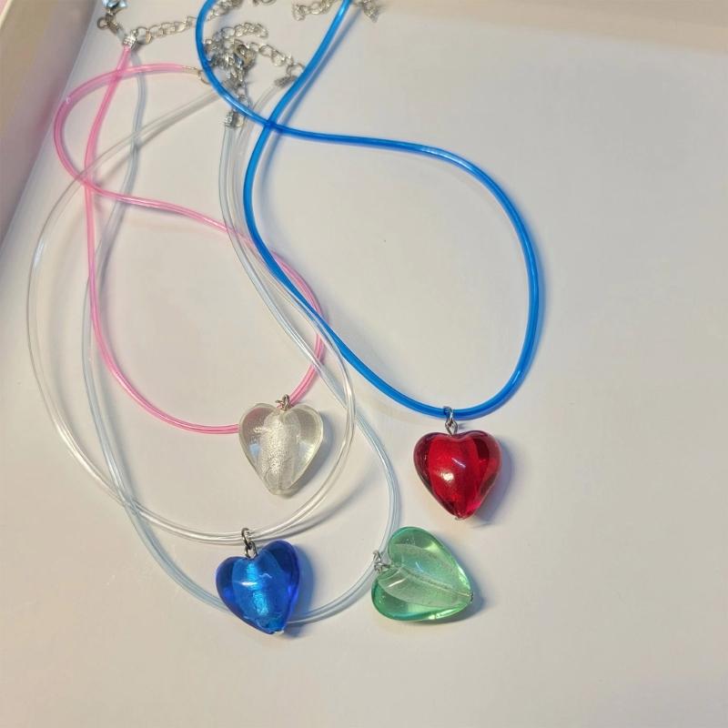 Fashion Love Heart Pendant Necklace for Women Trend Aesthetic Glaze Collar Choker Adjustable Rope Party Jewelry Birthday