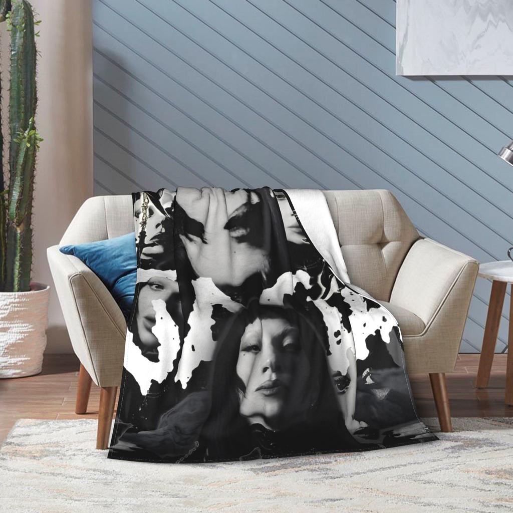 Lady Singer Rock Album Gagas Knitted Fashion Blankets Y2K Tour Flannel Throw Fashion Blanket Rug Piece Ultra-Soft Warm Bedspread Multifuncti