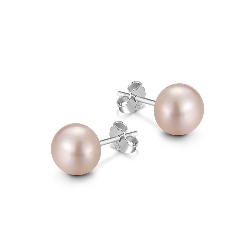 ORSA JEWELS Real 925 Sterling Silver Stud Earrings For Women Genuine Fresh Water Pearl 8 MM Gold-color Female Party Jewelry SE86