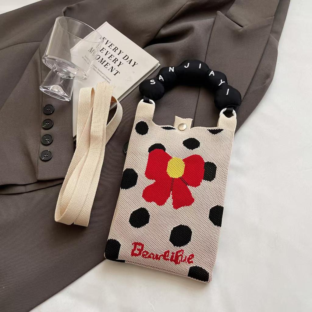 Sommer Damen Niedliche Mini-Tasche Vielseitige Mode Handytasche Cartoon Gestrickte Handtasche Umhängetasche Umhängetasche