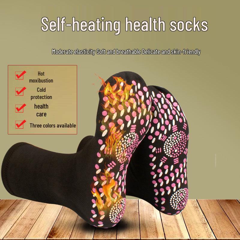 Unisex Self-Heating Mid-Calf Socks: Non-Slip, Winter Warmth with Moxibustion Massage