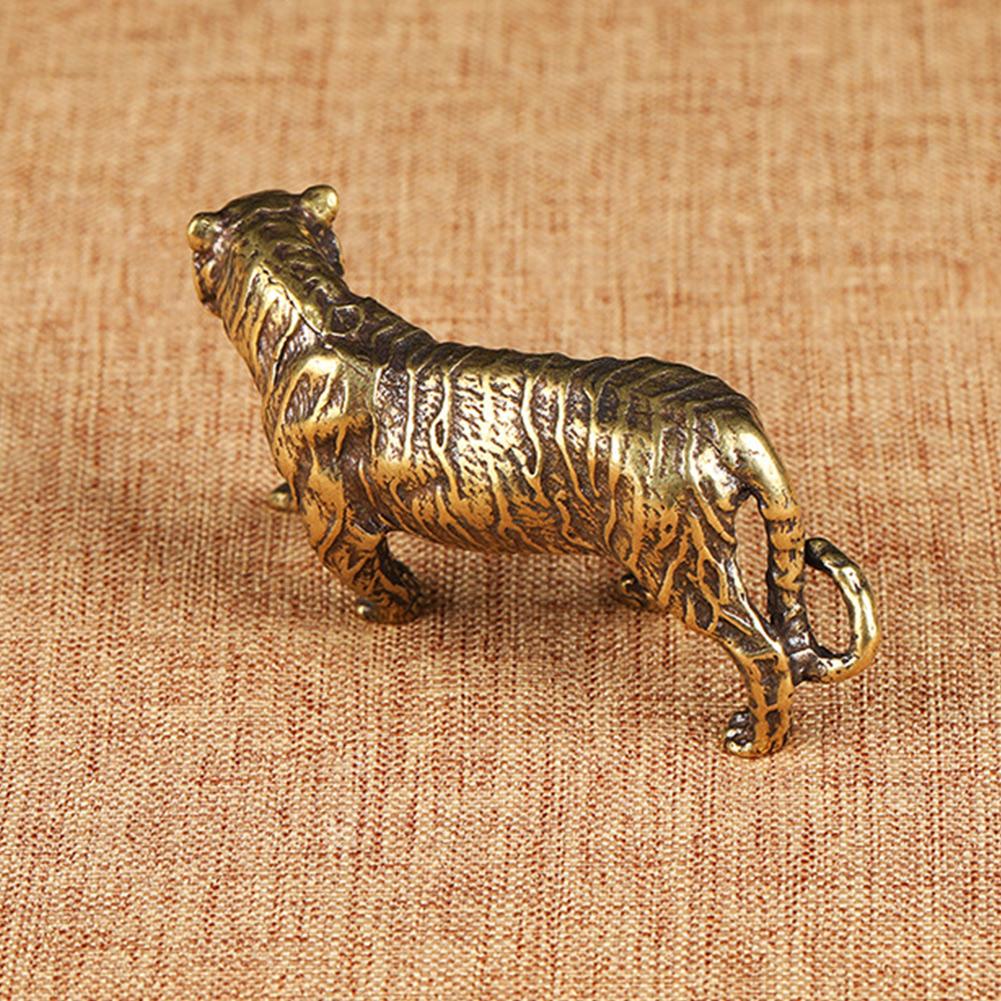 Vintage Style Brass Figurines Statue Featuring For Tiger Handmade Copper Miniature Decorative Model for Home Display