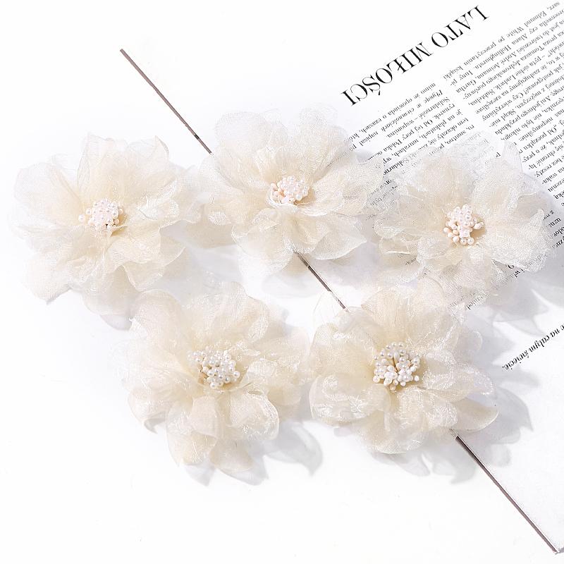 5Pcs Artificial Flowers Heads Chiffon Yarn Fake Flowers For Home Decor Marriage Wedding Decoration Craft Garland Gift Accessory