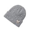 Solid Color Crystal Pearl Bow Beanie Warm Pullover Hat Fashion Knit Hat  Outdoor