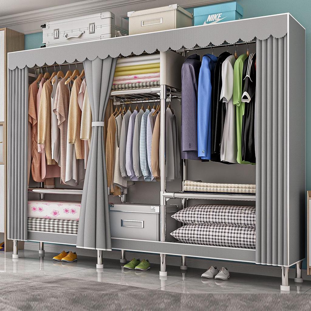 All-Steel Frame Thickened Cloth Wardrobe for Bedroom or Dormitory - Large Capacity Storage