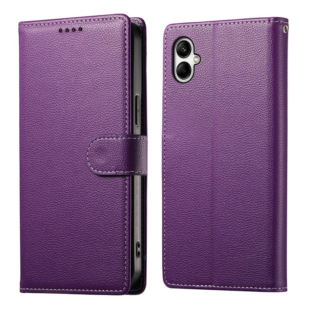 For Samsung Galaxy A07 4G Case Magnetic Snap Litchi Texture Leather Wallet Phone Cover with Wrist Strap
