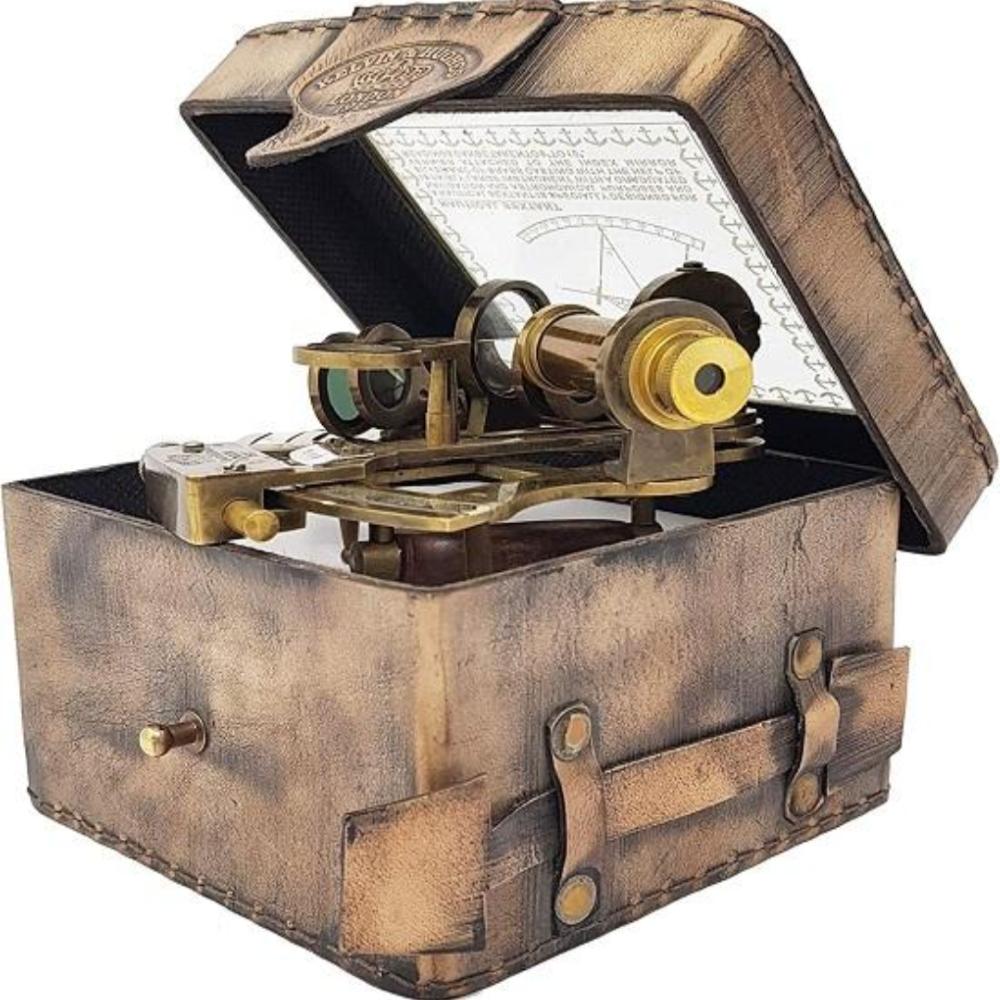 Kelvin Hughes London 1917 Messing Astrolabium Skipseksant med Læretui – 10,16 cm, Antikk Stil, Nautisk Navigasjonsverktøy