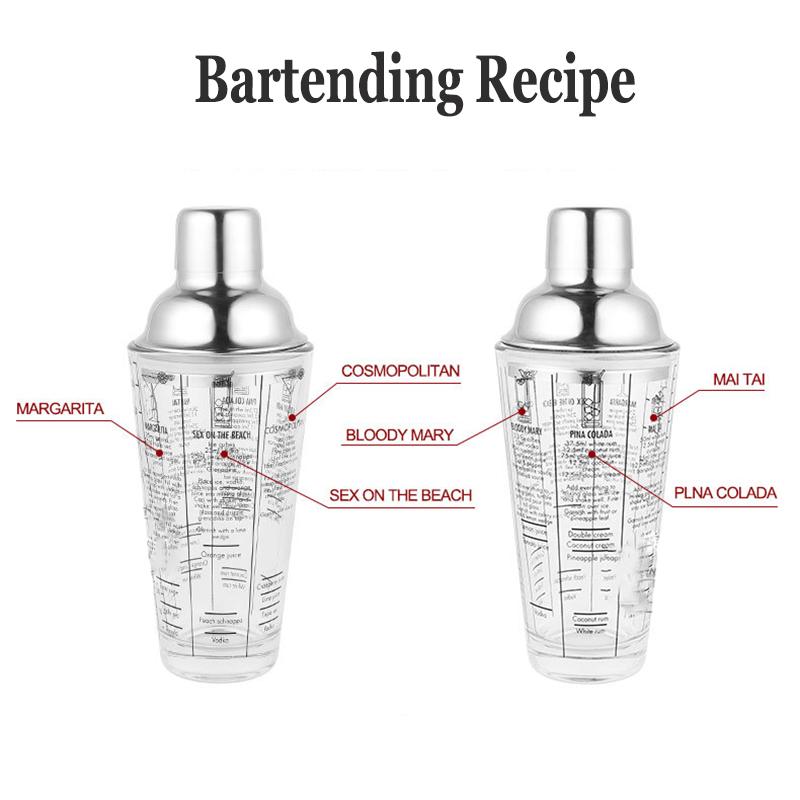 1 stücke Glas Shaker Mit Skala Edelstahl 400 ml Shaker Bar Cocktail Hand Shaker Trinken Saft Hause Küche Utensilien werkzeug