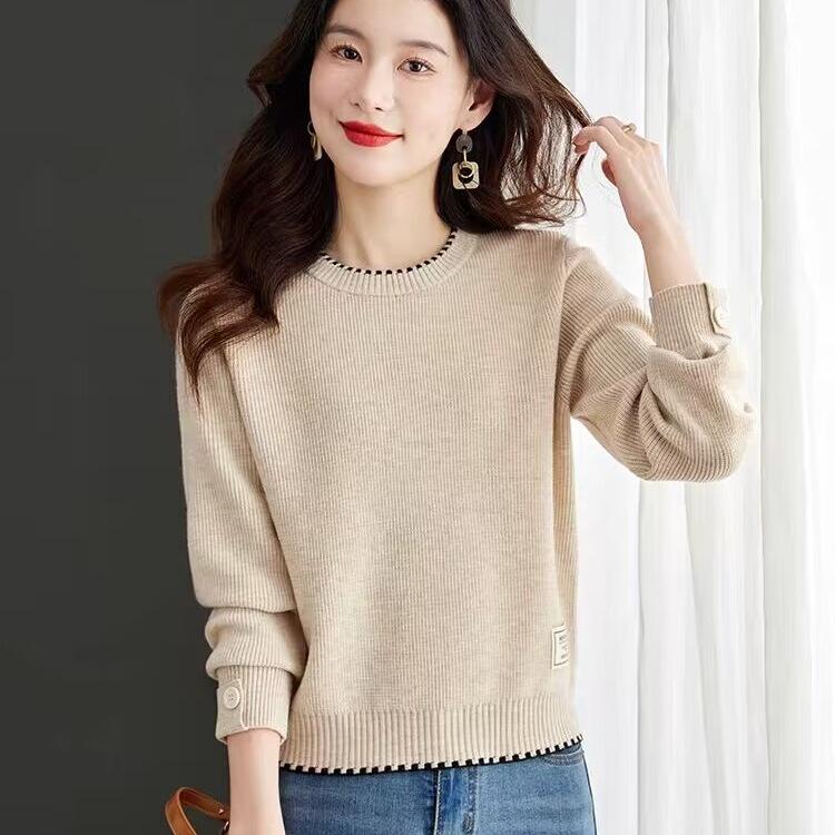 

Small Sweater for Women s Red Sweater Fashionable and Versatile Round Neck Knitted Base Fleece Sweater 2XL