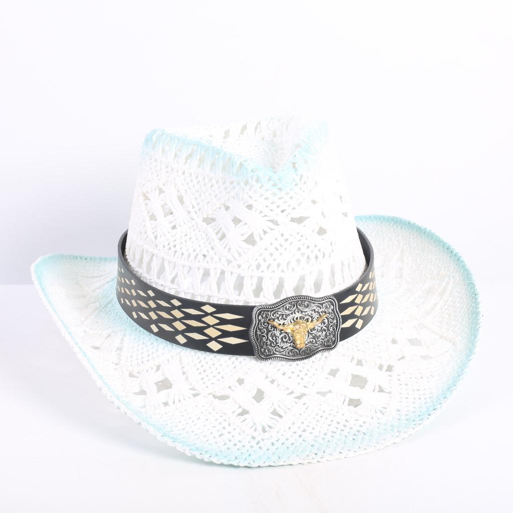 Popular European and American Fashion Hollow Woven Hat Straw Hat Men's and Women's Classic Outdoor Western Denim Straw Hat