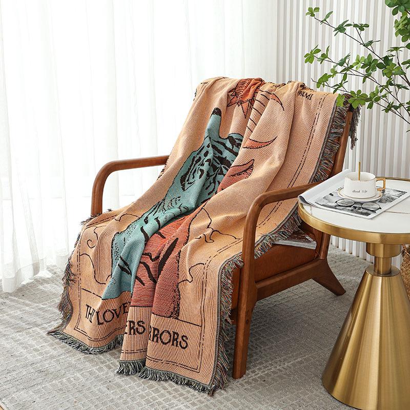 Retro American Style Woven Tapestry Throw Blanket: Casual Decorative Blanket for Bed or Sofa, Ideal for Camping