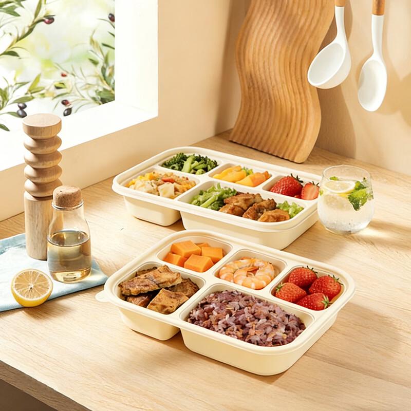 200-Set Biodegradable Corn Starch 5-Compartment Meal Prep Containers with Lids