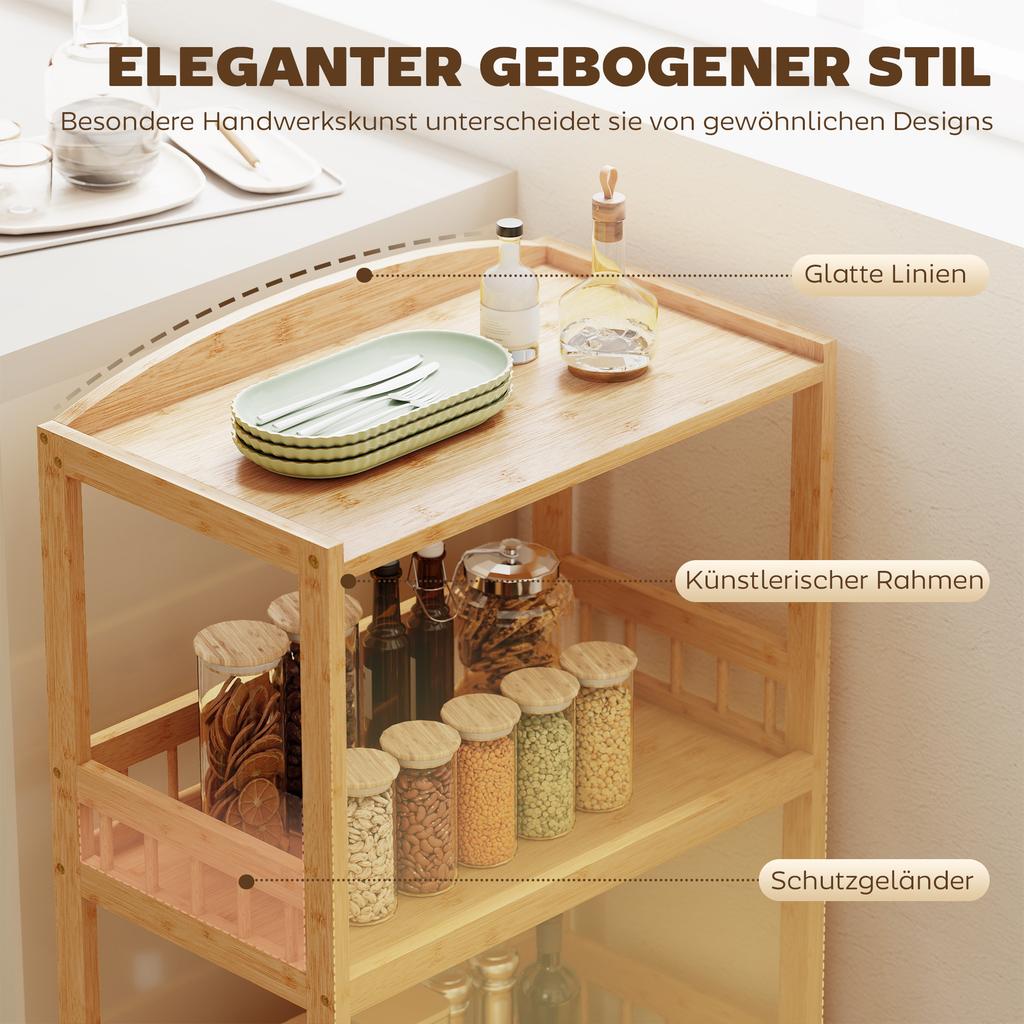Kitchen Cart Rolling Cart with 3 Levels, Serving Cart with Storage Kitchen Shelf on Casters, for Kitchen Bathroom Office Natural Wood