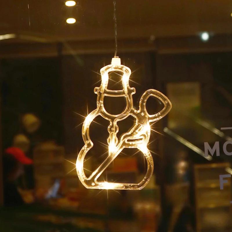 1-20PCS LED Christmas Suction Cup Lights Fawn Bell Pine Tree Star Father Christmas Window Wall Lights Holiday Decoration Lights