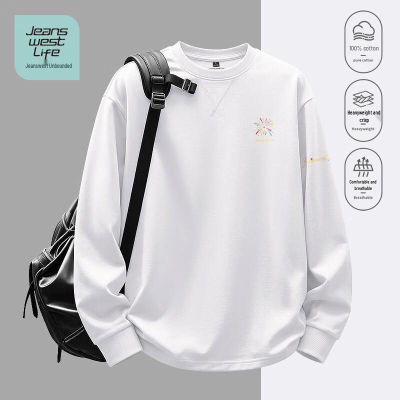 Jeanswest Life Men's Long-Sleeve Pure Cotton Casual T-Shirt