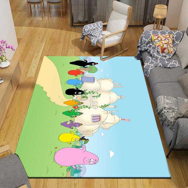 Barbapapa Flannel Printed Carpet, Home Sofa Decoration for Living Room & Bedroom, Non‑Slip Play Flannel Floor Mat for Game Room