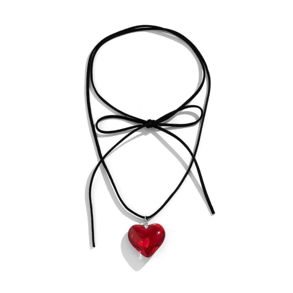 Heart Pendant Necklace With Leather Chain For Women Fashion Accessory
