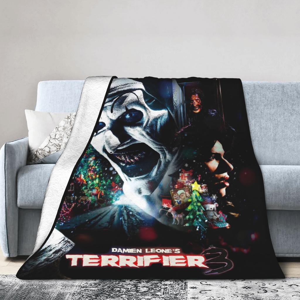 Warm Soft BlanketKids Adult Decorative Terrifier 3 Horror Film Throw Blanket  Flannel Bedspread For Couch Chair Sofa Bed Cover