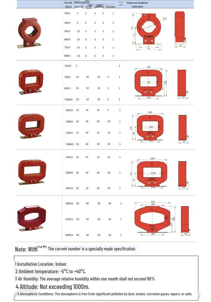 Chint LMZJ1-0.5 Current Transformer, Class 0.5, All Copper, 100/150/200/300/500/5A AC