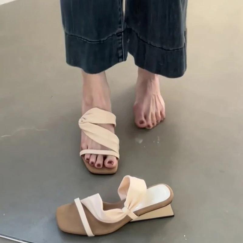 Gladiator Summer Square Toe Women Sandals Fashion Thick Heel Slide Ladies Outdoor Casual Dress Street Style Shoes