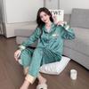 Fashionable Ice Silk Heart Print Pajama Set - Women's Long Sleeve Cardigan for Spring/Summer.