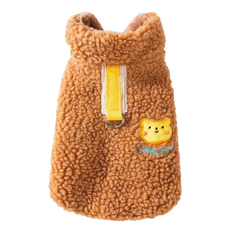 Pet Dog Warm Fleece Jacket With Bear Design Two-Leg Harness Compatible Small Medium Breed Coat Teddy