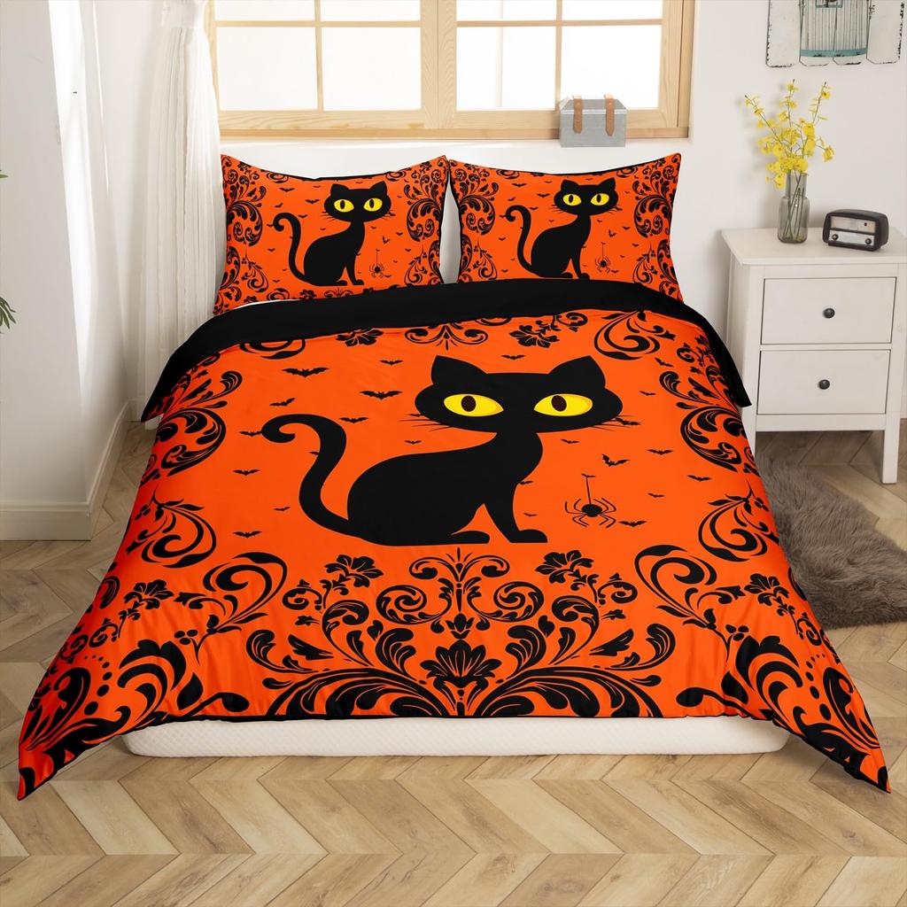 Black White Spider Web Duvet Cover Queen Halloween Gothic Bedding Set for Boys Adults Room Decor Hippie Floral Comforter Cover